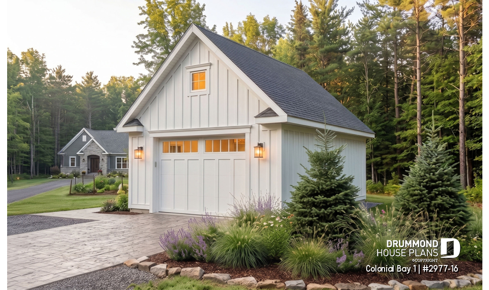 front - BASE MODEL - One-car garage plan with bonus storage in attic. PDF and blueprints available. - Colonial Bay 1