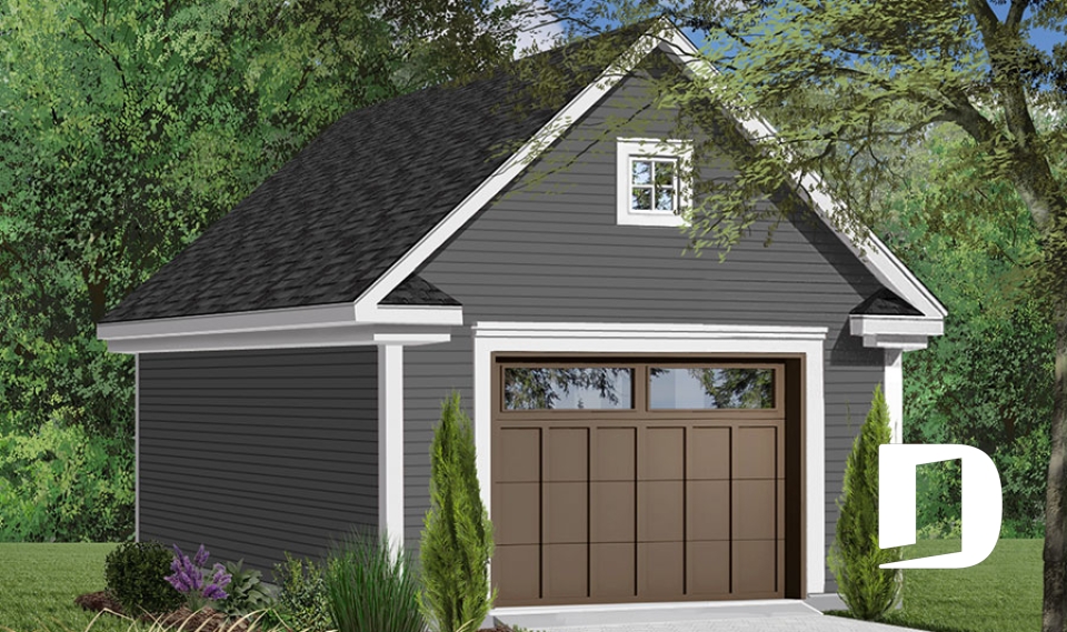 front - BASE MODEL - Spacious one-car garage plan, with storage area in attic. PDF and blueprints available. - Colonial Bay 2