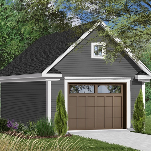 front - BASE MODEL - Spacious one-car garage plan, with storage area in attic. PDF and blueprints available. - Colonial Bay 2