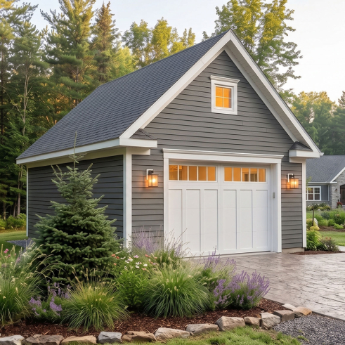 front - BASE MODEL - Spacious one-car garage plan, with storage area in attic. PDF and blueprints available. - Colonial Bay 2