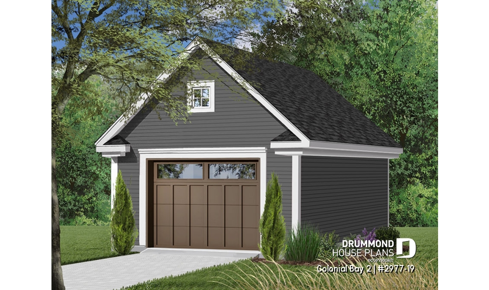 front - BASE MODEL - Spacious one-car garage plan, with storage area in attic. PDF and blueprints available. - Colonial Bay 2