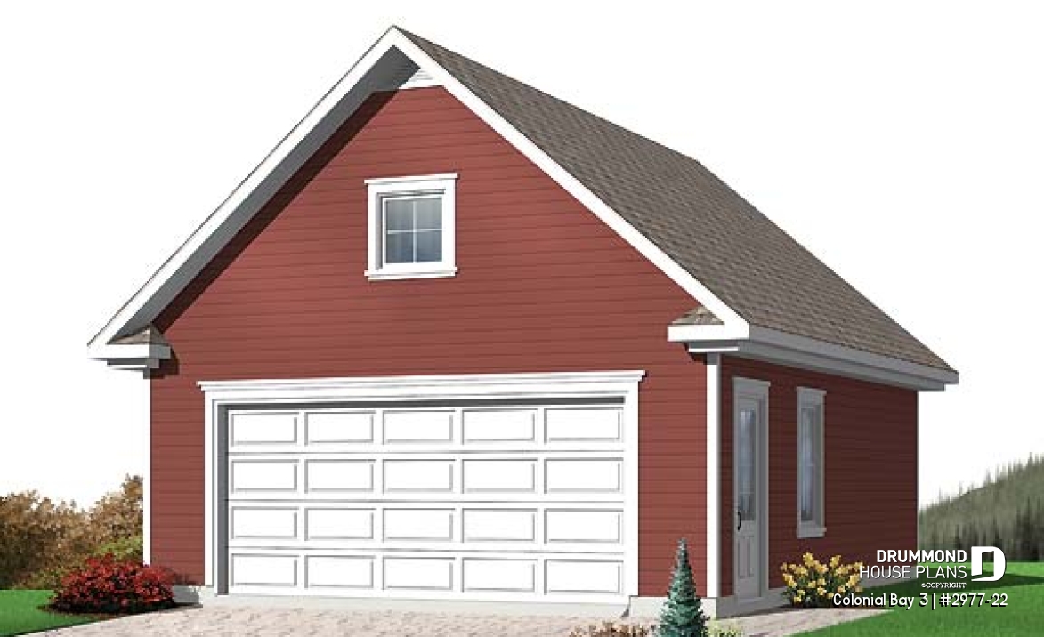 front - BASE MODEL - 2-Car garage plan with large storage area in the attic. - Colonial Bay 3