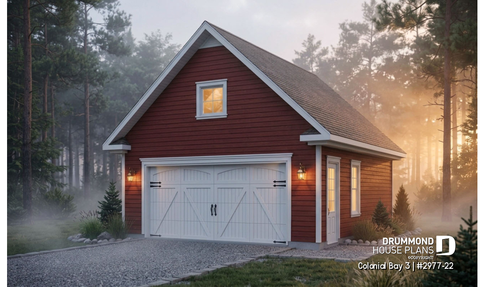 front - BASE MODEL - 2-Car garage plan with large storage area in the attic. - Colonial Bay 3