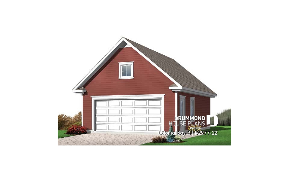 front - BASE MODEL - 2-Car garage plan with large storage area in the attic. - Colonial Bay 3