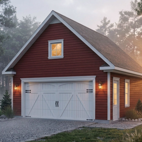front - BASE MODEL - 2-Car garage plan with large storage area in the attic. - Colonial Bay 3