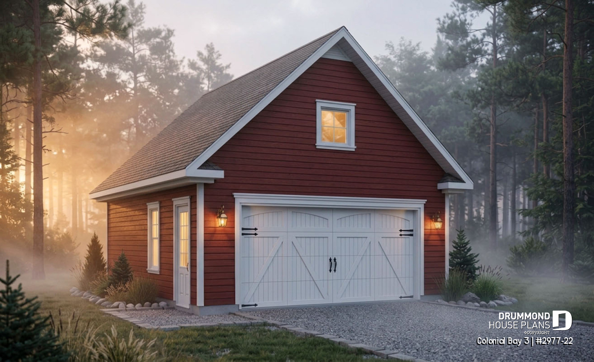 front - BASE MODEL - 2-Car garage plan with large storage area in the attic. - Colonial Bay 3