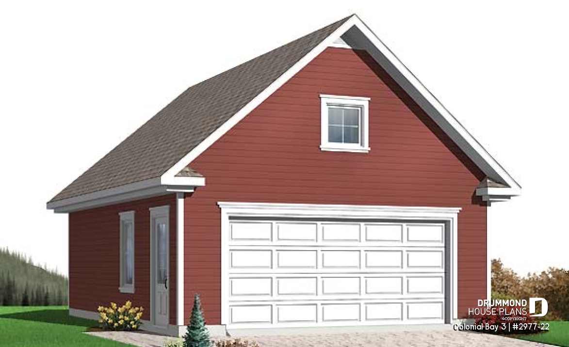 front - BASE MODEL - 2-Car garage plan with large storage area in the attic. - Colonial Bay 3