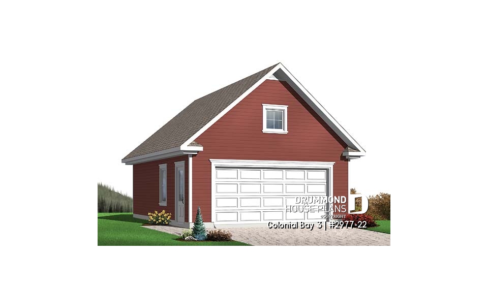 front - BASE MODEL - 2-Car garage plan with large storage area in the attic. - Colonial Bay 3
