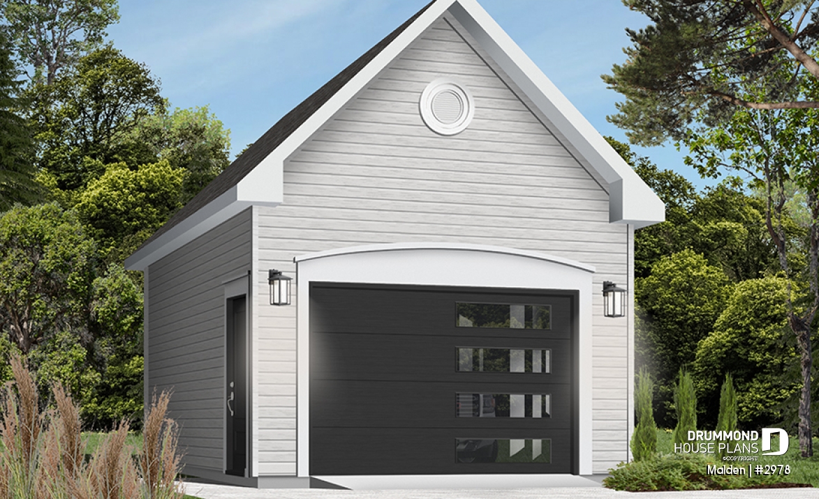 Color version 2 - Front - One-car garage plan. DIY garage plan. PDF and blueprints available. - Malden