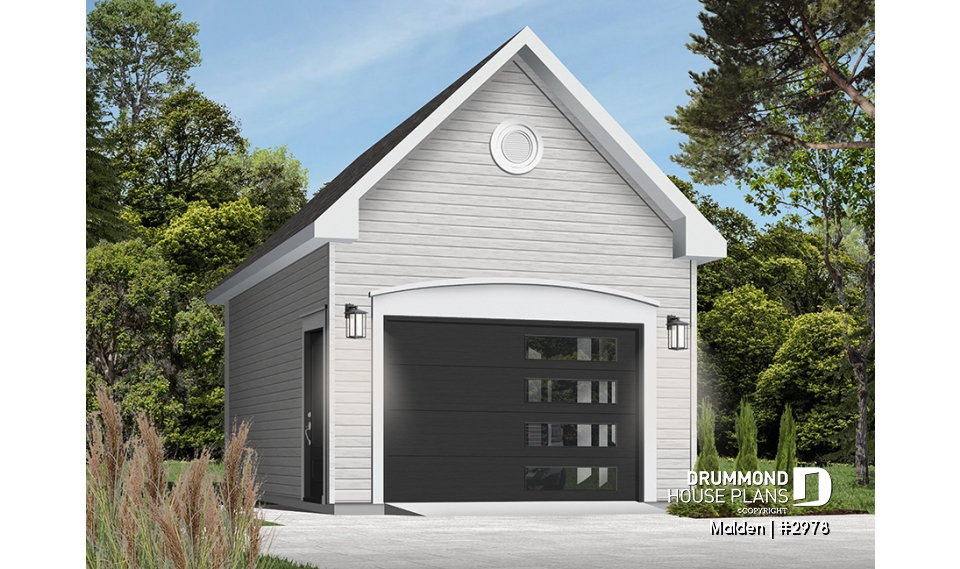 Color version 2 - Front - One-car garage plan. DIY garage plan. PDF and blueprints available. - Malden