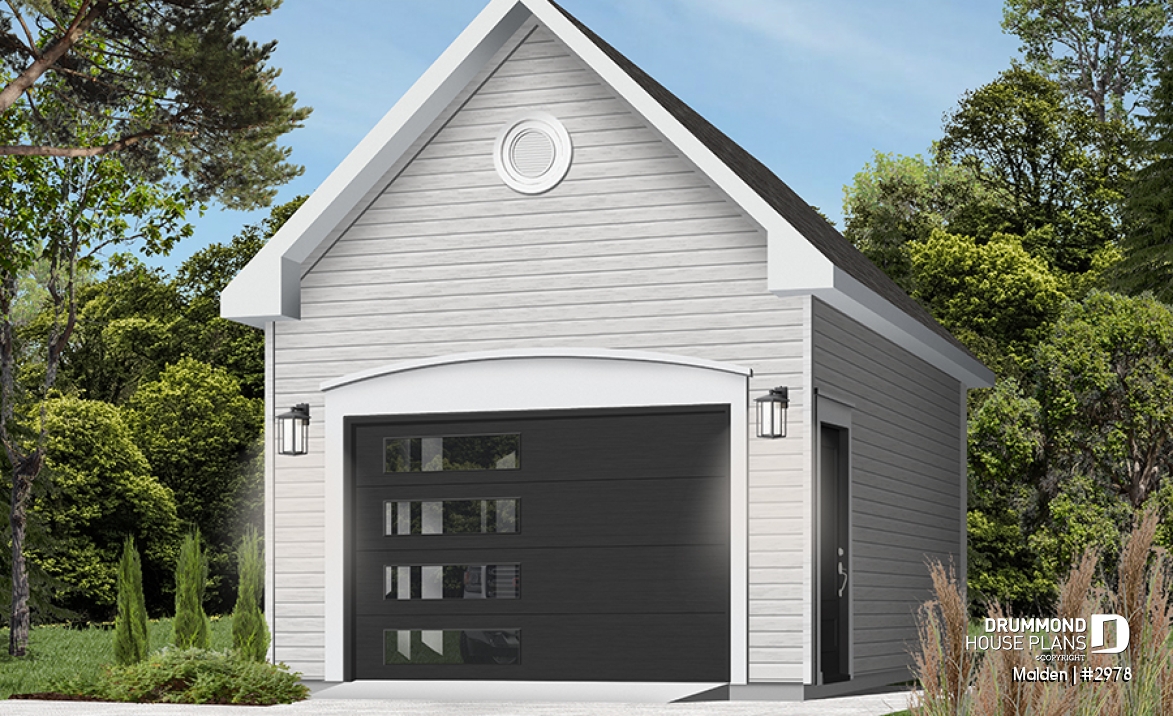 Color version 2 - Front - One-car garage plan. DIY garage plan. PDF and blueprints available. - Malden