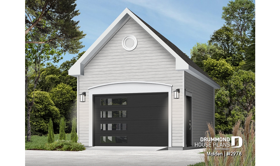 Color version 2 - Front - One-car garage plan. DIY garage plan. PDF and blueprints available. - Malden
