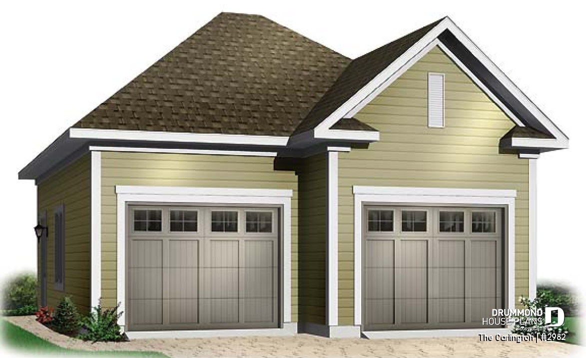 front - BASE MODEL - 2-car garage plan design available in PDF and blueprints - The Carlington