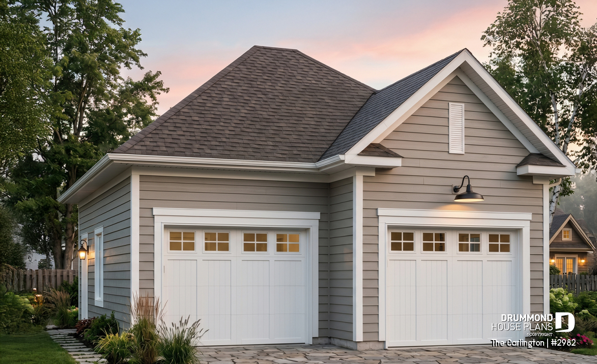 front - BASE MODEL - 2-car garage plan design available in PDF and blueprints - The Carlington