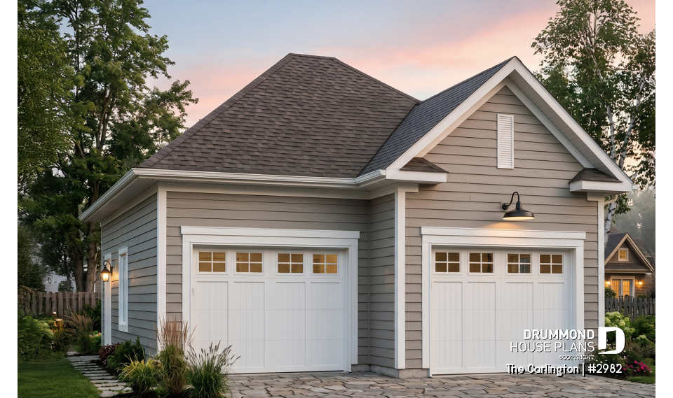 front - BASE MODEL - 2-car garage plan design available in PDF and blueprints - The Carlington