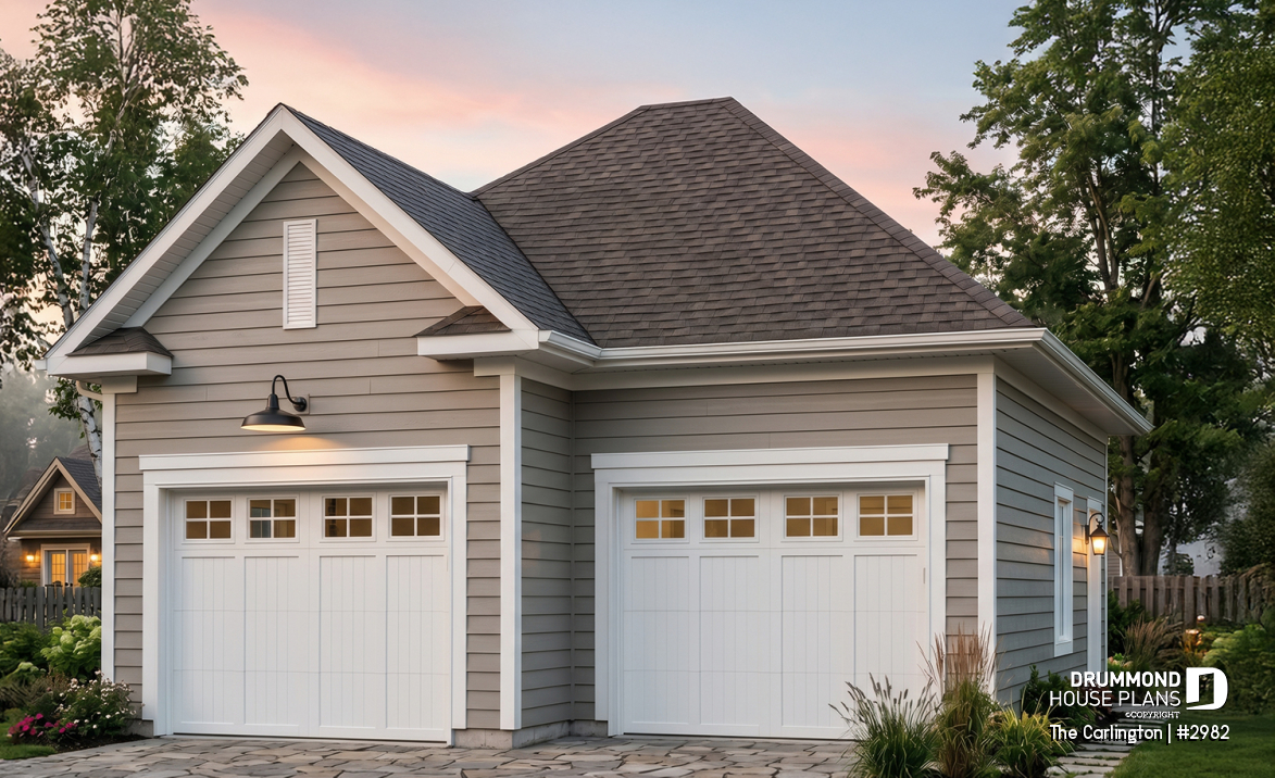 front - BASE MODEL - 2-car garage plan design available in PDF and blueprints - The Carlington