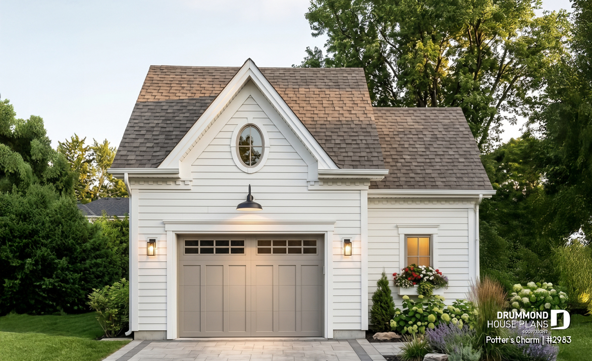 front - BASE MODEL - One car garage plan with storage or gardening area - Potter's Charm
