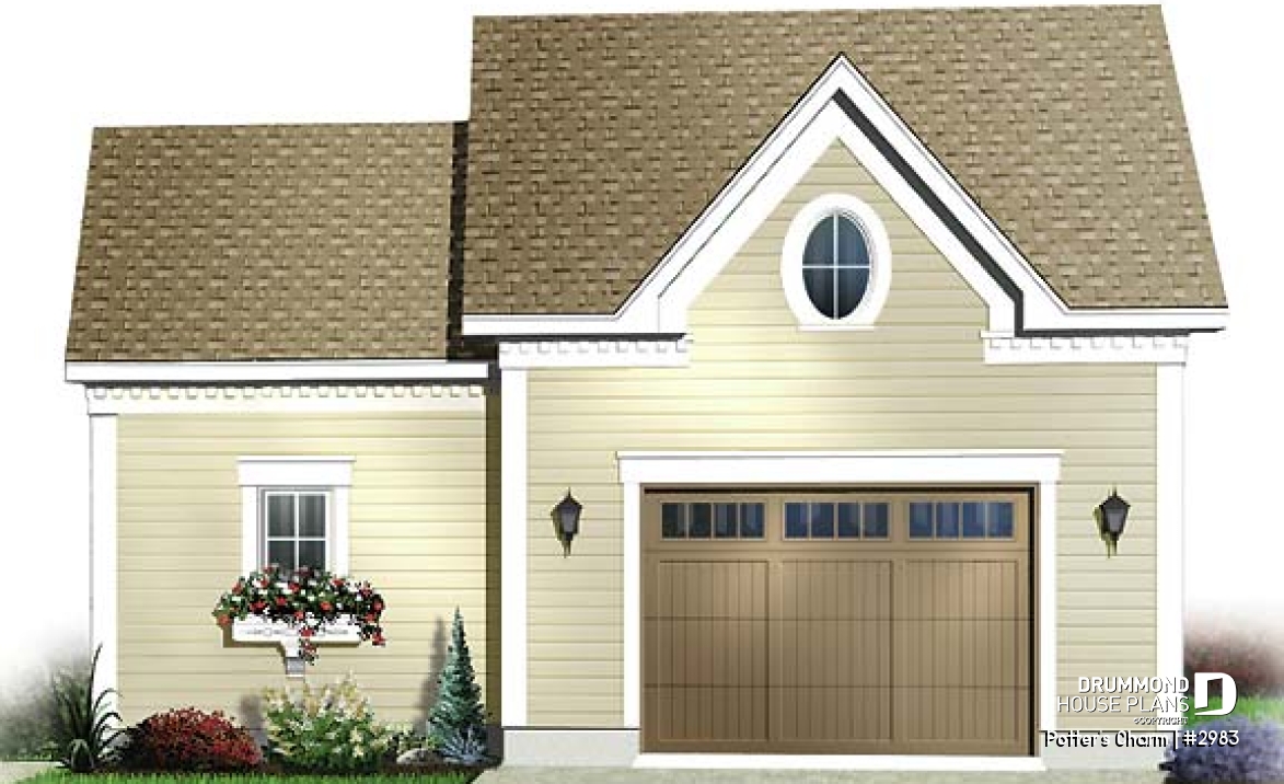 front - BASE MODEL - One car garage plan with storage or gardening area - Potter's Charm