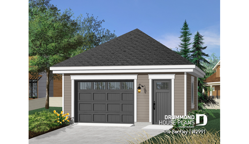 front - BASE MODEL - Simple one-car garage plan with workshop area - The Bentley