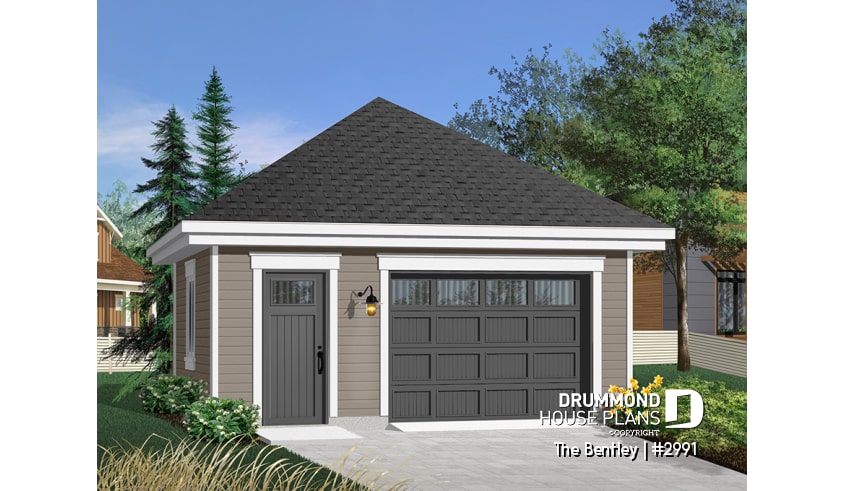 front - BASE MODEL - Simple one-car garage plan with workshop area - The Bentley
