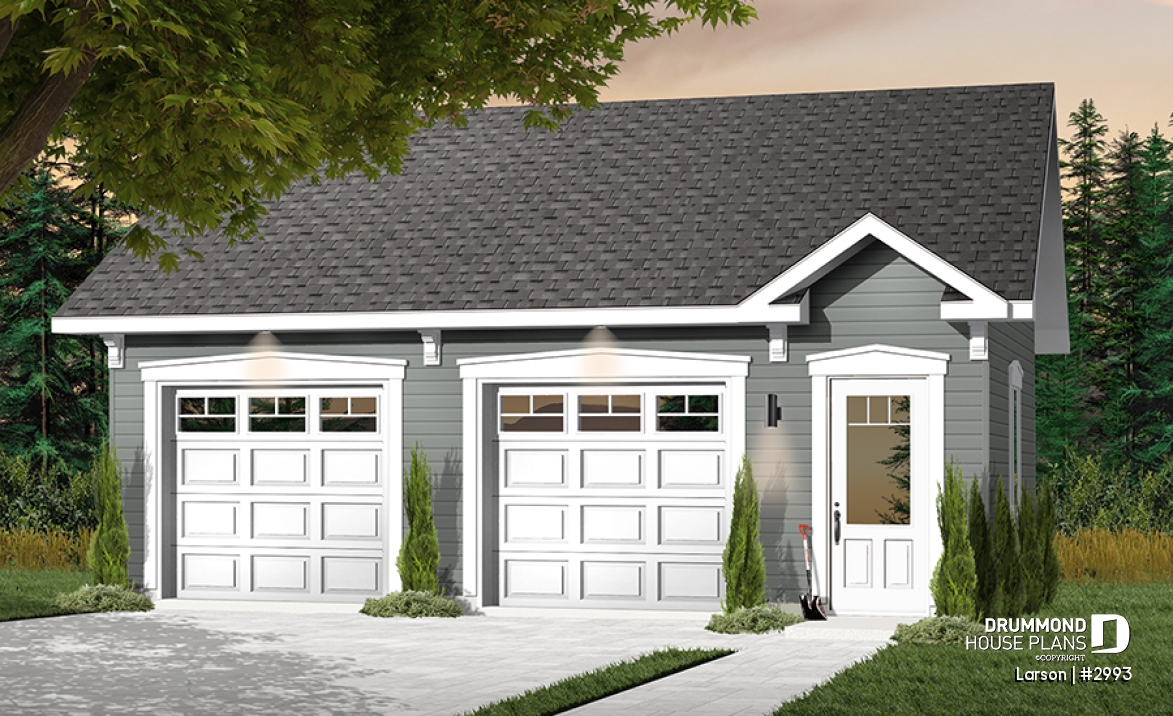 front - BASE MODEL - Two-car country garage plan with storage space - Larson