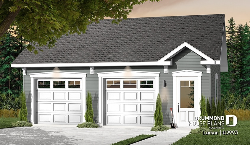 front - BASE MODEL - Two-car country garage plan with storage space - Larson