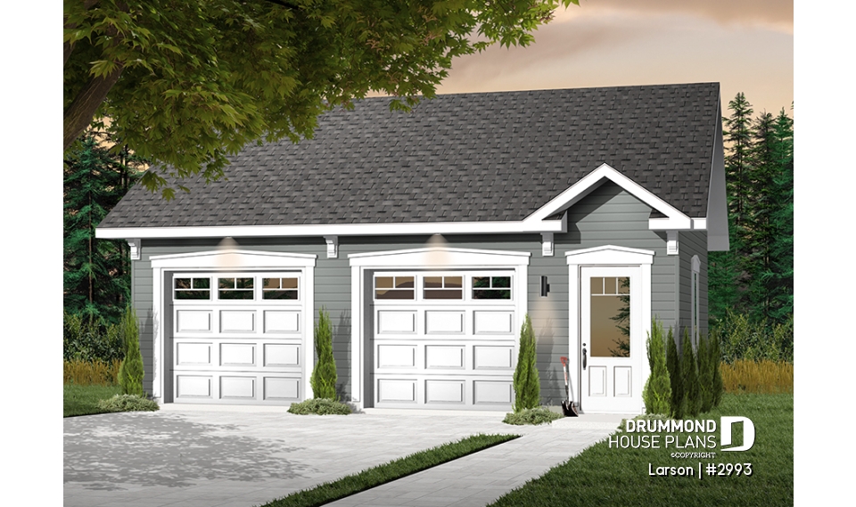 front - BASE MODEL - Two-car country garage plan with storage space - Larson