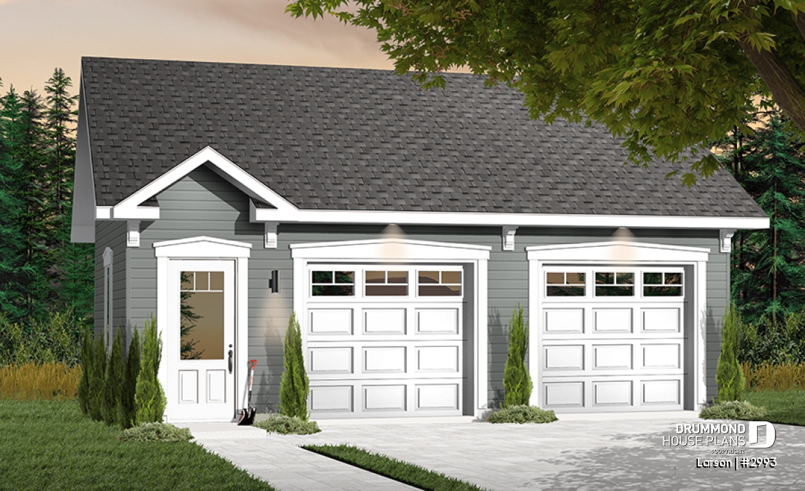 front - BASE MODEL - Two-car country garage plan with storage space - Larson