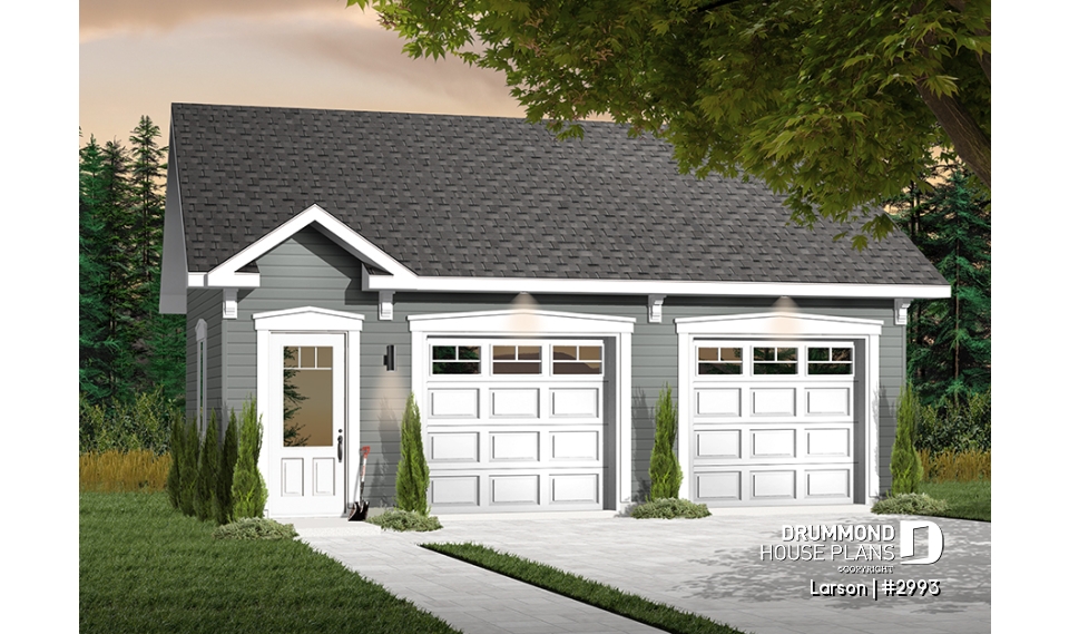 front - BASE MODEL - Two-car country garage plan with storage space - Larson