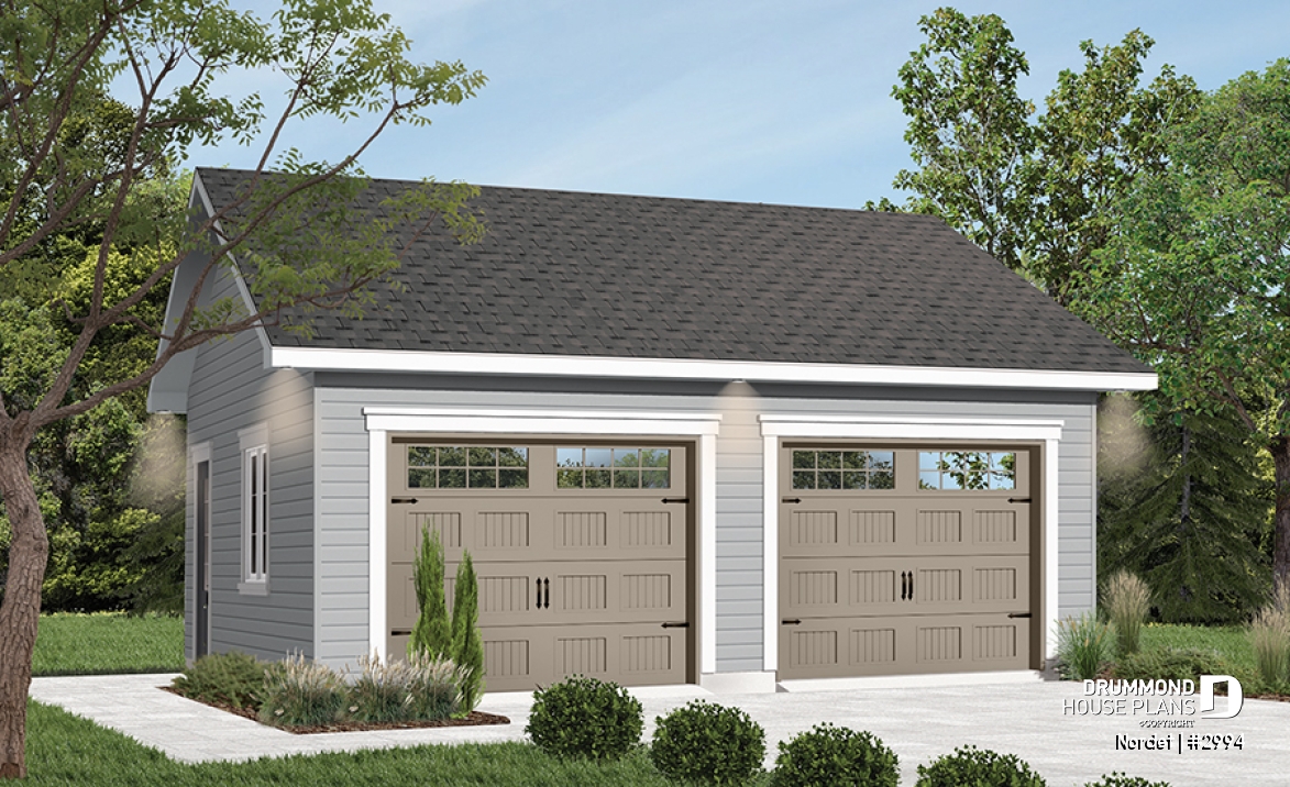 front - BASE MODEL - Double garage plan, country style, simple and cost-effective construction, two garage doors and a timeless des - Nordet