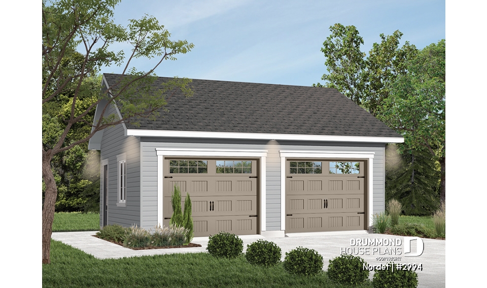 front - BASE MODEL - Double garage plan, country style, simple and cost-effective construction, two garage doors and a timeless des - Nordet