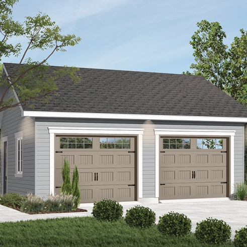 front - BASE MODEL - Double garage plan, country style, simple and cost-effective construction, two garage doors and a timeless des - Nordet