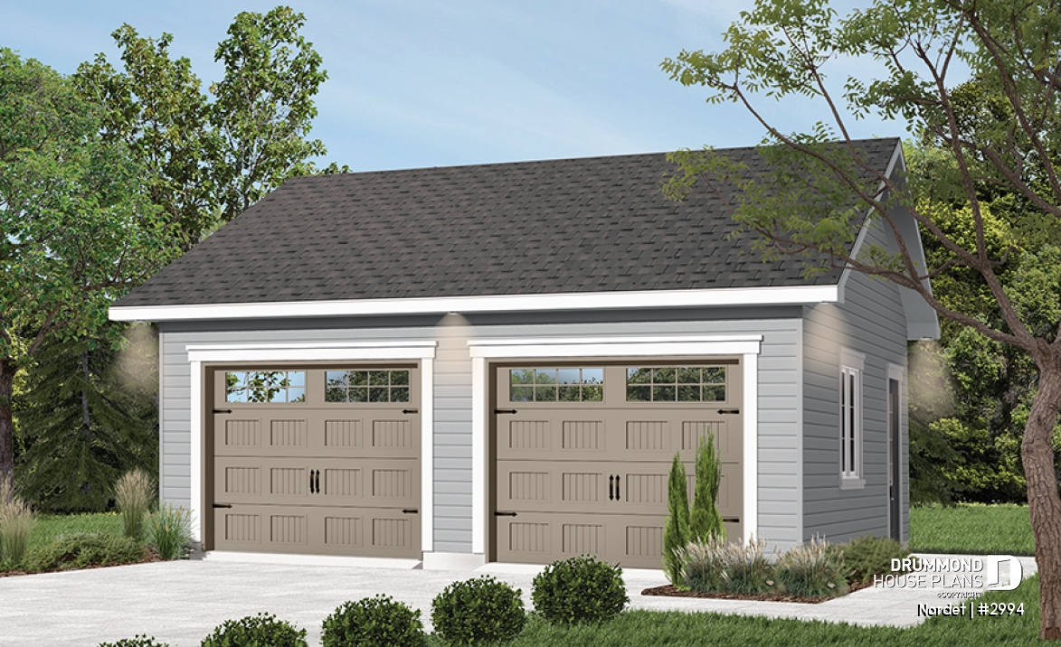 front - BASE MODEL - Double garage plan, country style, simple and cost-effective construction, two garage doors and a timeless des - Nordet