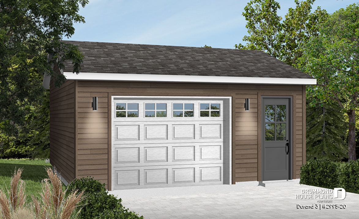front - BASE MODEL - Simple one-car garage, country style 20' x 24' - Durand 3