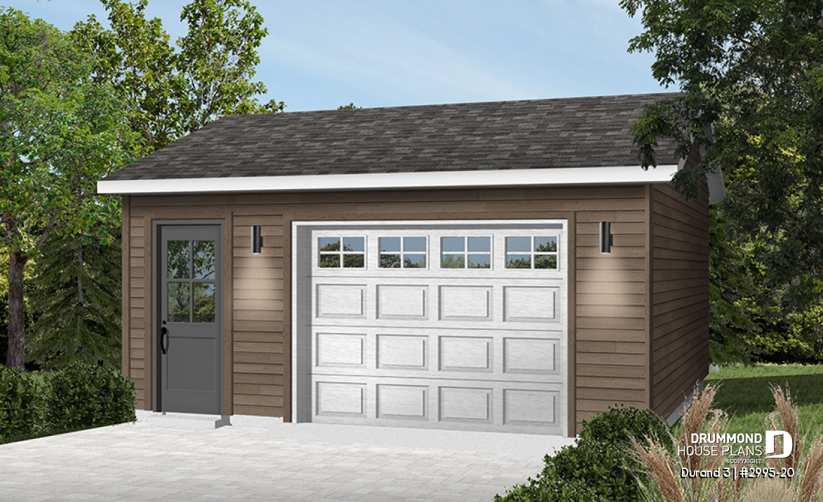 front - BASE MODEL - Simple one-car garage, country style 20' x 24' - Durand 3
