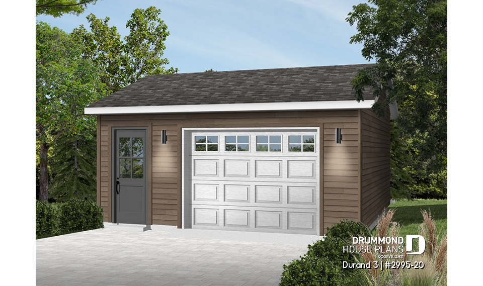 front - BASE MODEL - Simple one-car garage, country style 20' x 24' - Durand 3