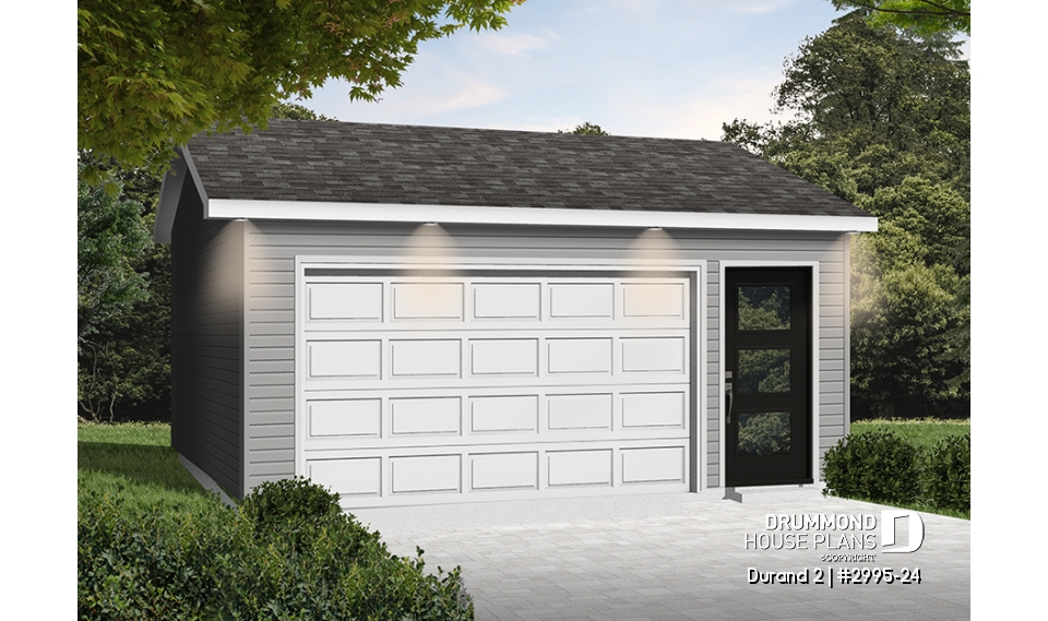 front - BASE MODEL - Simple one-car garage, affordable - Durand 2