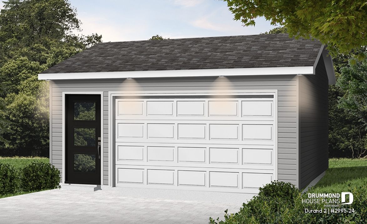 front - BASE MODEL - Simple one-car garage, affordable - Durand 2