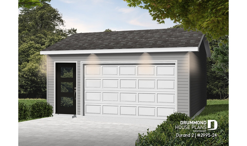 front - BASE MODEL - Simple one-car garage, affordable - Durand 2