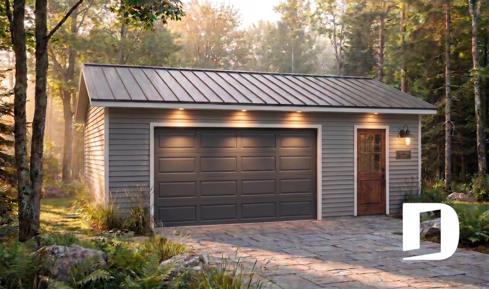front - BASE MODEL - Country style 2-car garage - Durand
