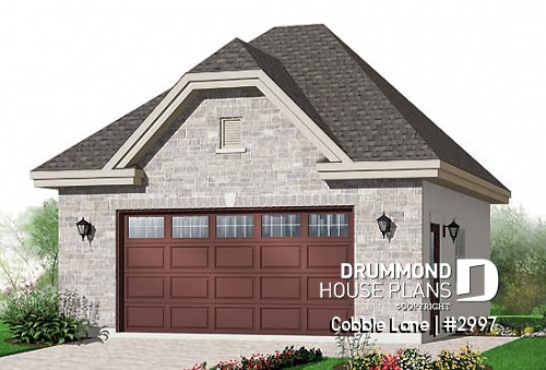 front - BASE MODEL - European style 2-car garage with 9' ceiling - Cobble Lane