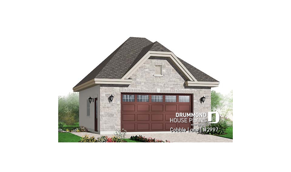 front - BASE MODEL - Elegant European style 2-car garage with 9'6'' ceiling. - Cobble Lane