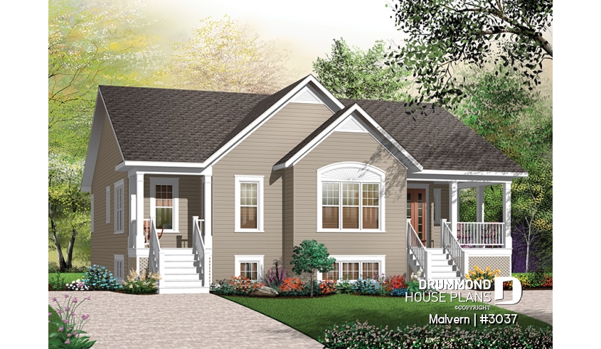 front - BASE MODEL - Intergenerational house plan or duplex home plan, one and two bedrooms, separate entrance - Malvern