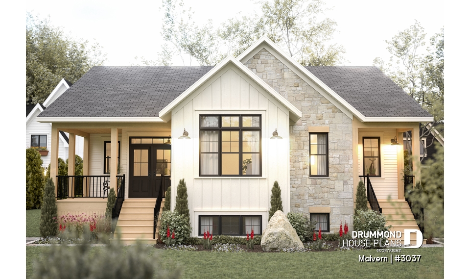 front - BASE MODEL - Intergenerational house plan with up to 5 bedrooms on main accommodation side! - Malvern