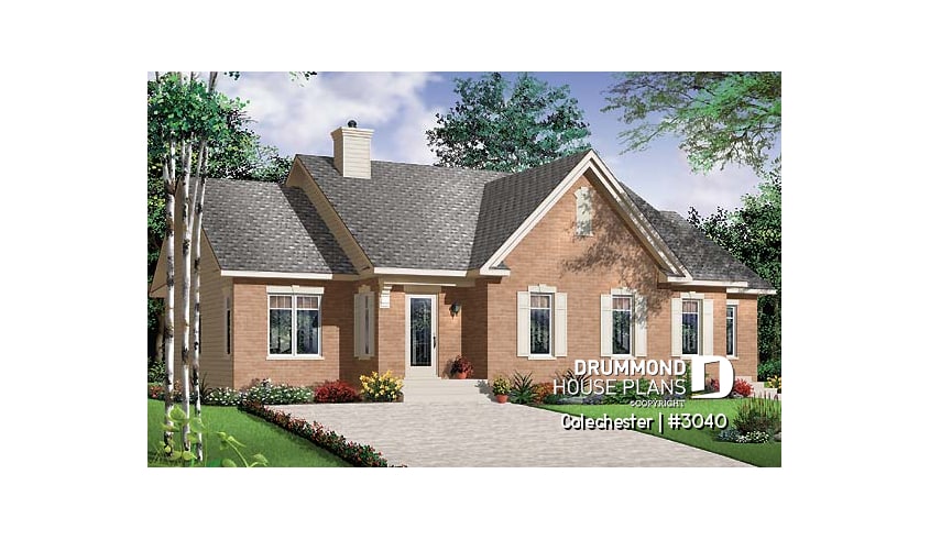 front - BASE MODEL - Intergenerational house plan, 2 beds and fireplace in family apt., 1 bed in the in-laws apartment  - Colechester