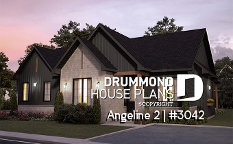 front - BASE MODEL - Multi-generational house plan, family unit w/ 2 bedrooms & large living with fireplace, lots of natural lights - Angeline 2