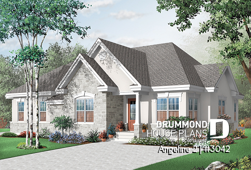 front - BASE MODEL - Intergenerational house plan, family unit w/ 2 bedrooms & large living with fireplace,  lots natural lights  - Angeline 2