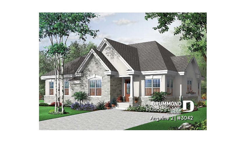 front - BASE MODEL - Intergenerational house plan, family unit w/ 2 bedrooms & large living with fireplace,  lots natural lights  - Angeline 2