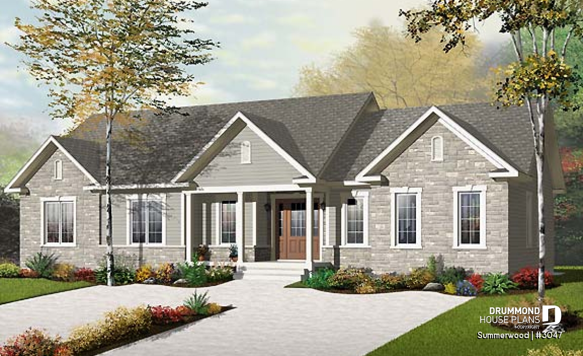 front - BASE MODEL - Country style intergenerational house plan with 2 large units, shared entrance, beautiful layout - Summerwood