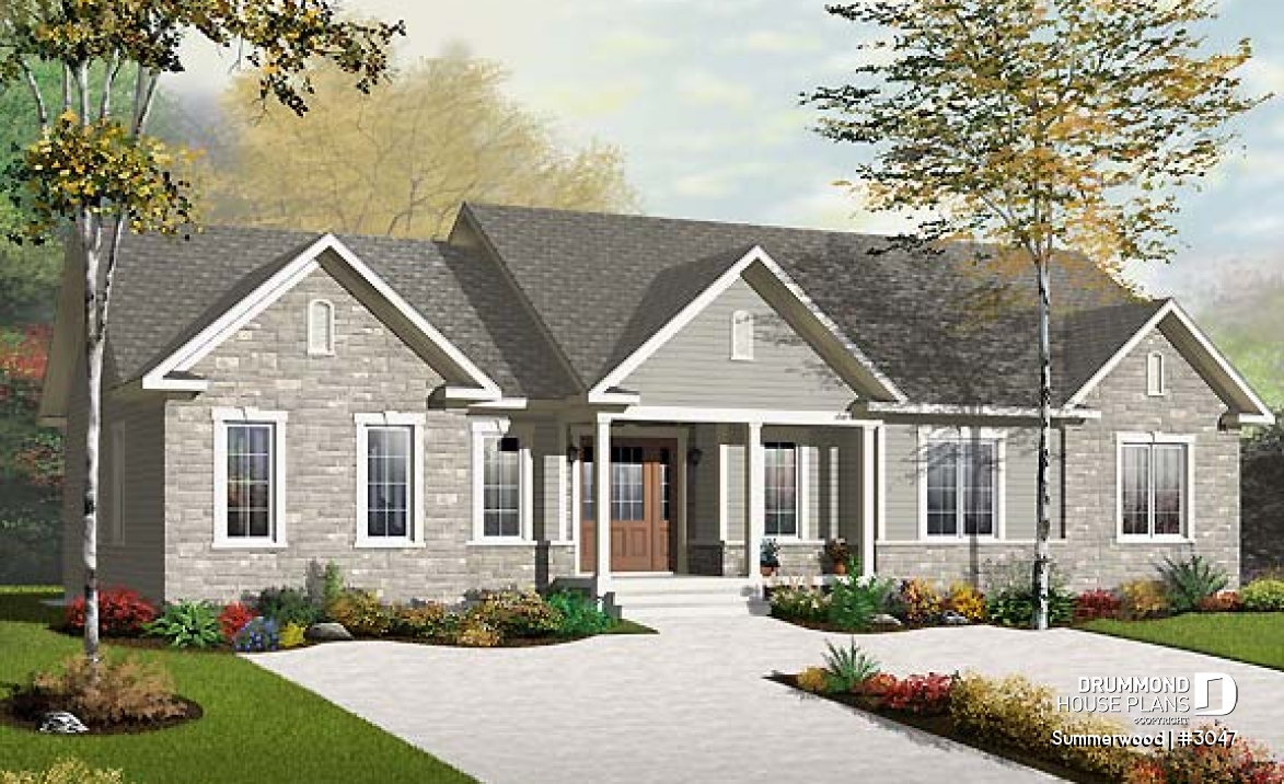 front - BASE MODEL - Country style intergenerational house plan with 2 large units, shared entrance, beautiful layout - Summerwood
